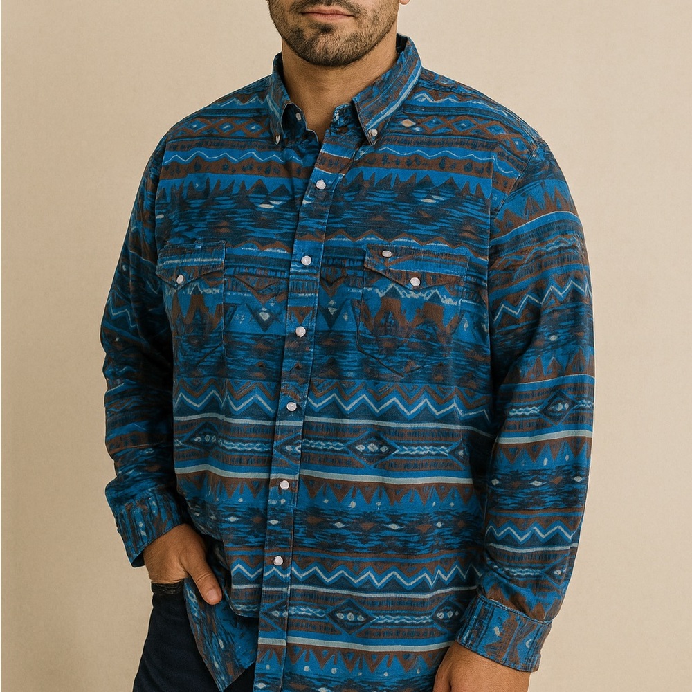 Tin Haul Blue‎ and Brown Geometric Shirt